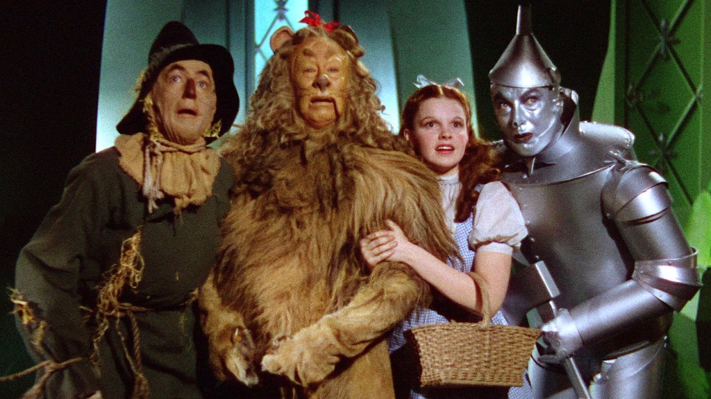 Ray Bolger, Bert Lahr, Judy Garland, and Jack Haley in The Wizard of Oz